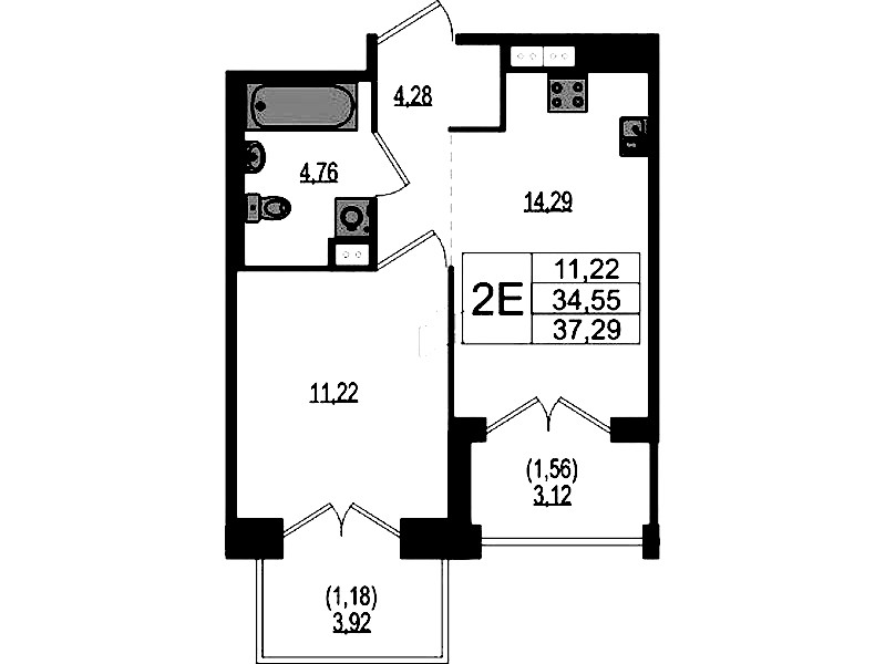 1-комнатная квартира 37.29 м², 2/4 эт., ЖК «Ranta Residence»
